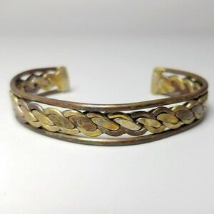 Vintage Copper Color Cuff Bangle Bracelet, Flat Twist Design, Unisex Estate